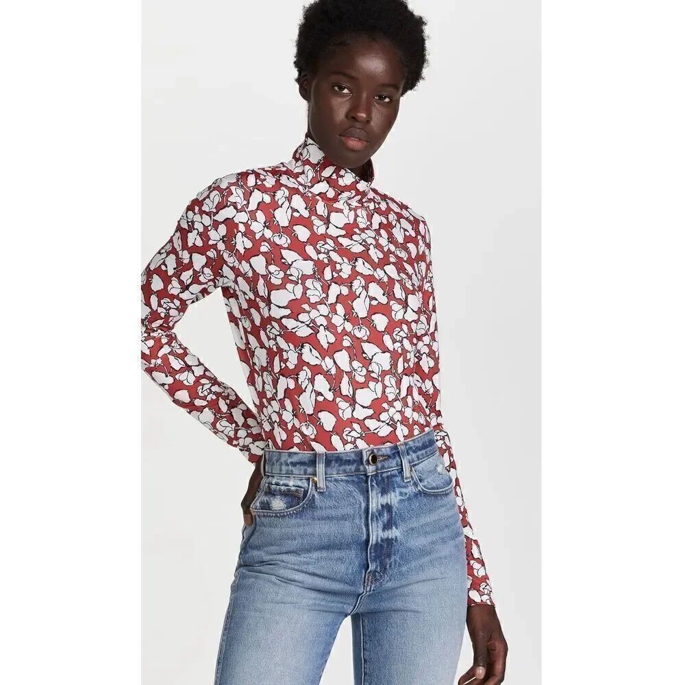 Jason Wu Jersey Turtleneck in Abstract Floral Print in Plaster Red & White NWT S